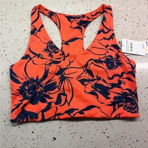 NWT ZELLA Floral Racerback Sports Bra in Bright Orange and Navy Medium